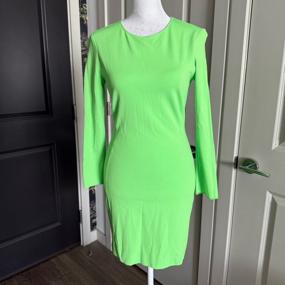 PINKO Neon Green Long Sleeve Bodycon Party Dress Size S